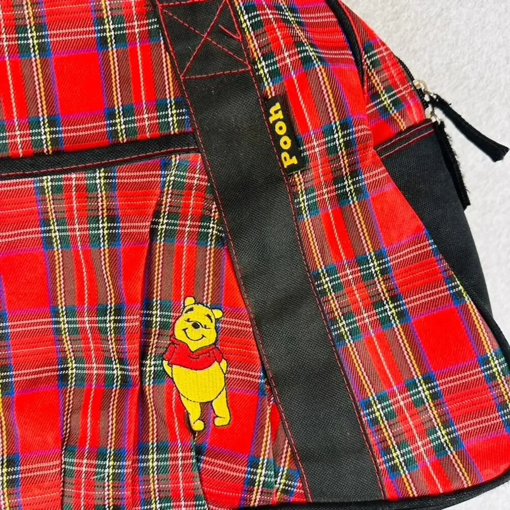 Winnie The Pooh Luggage Bag Plaid Red Black Disney Travel Retro
